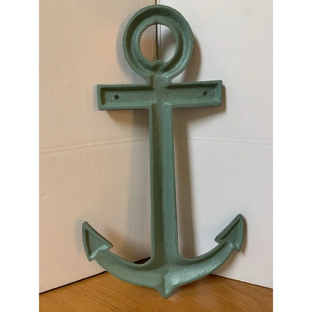Cast Iron Anchor Green Wall Hanger  14”x9”